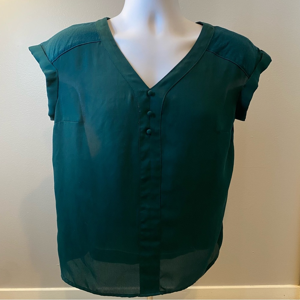 Fortune + Ivy Elegant Teal Women's Blouse - Small - Shallow v-neck